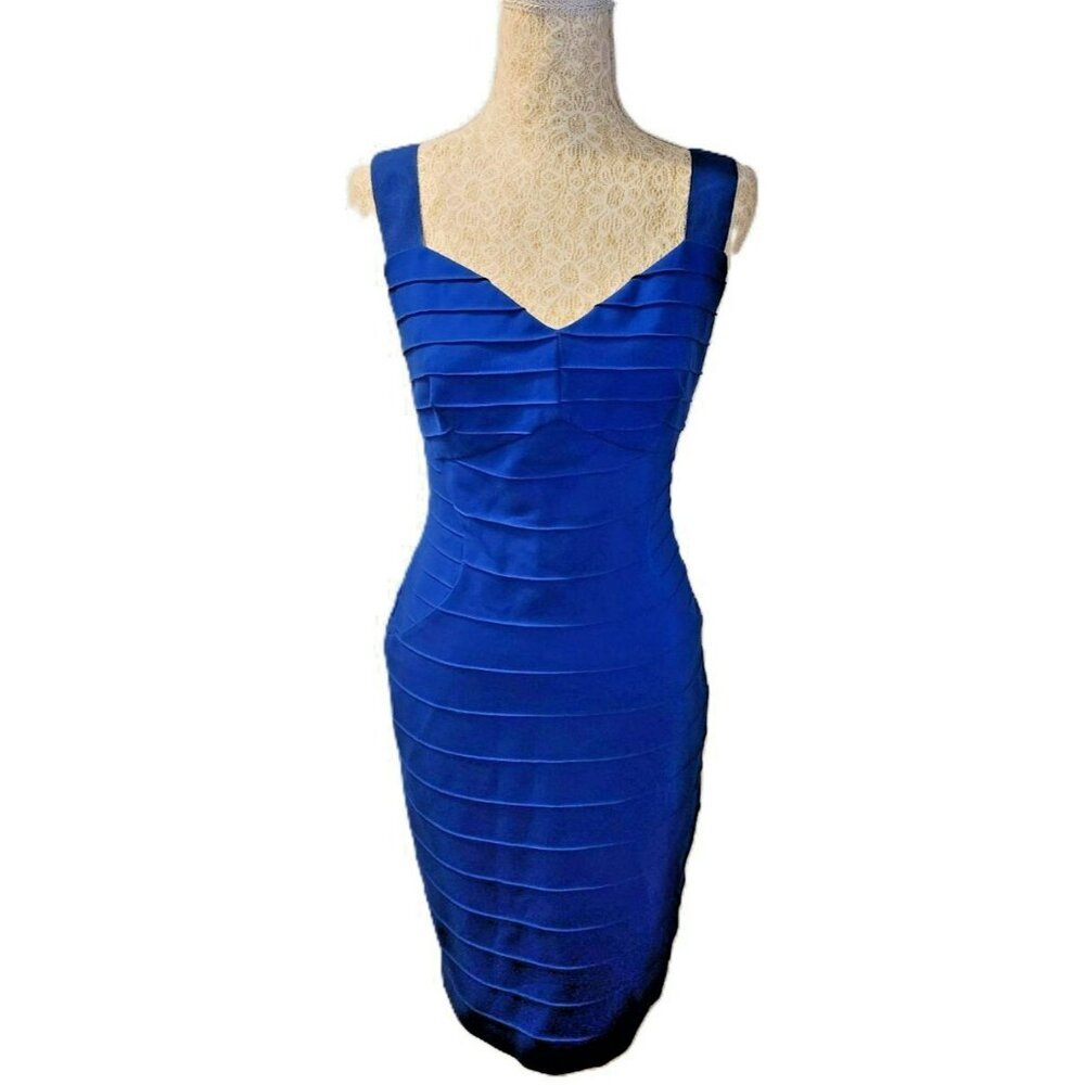 Ted‎ Baker Med/Lg Blue Charlii Dress Poly Blend Body Con Belted Straps Dress